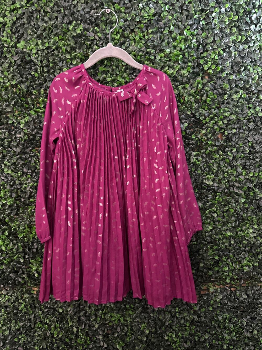 Cherokee Girls Size 5T Long Sleeve Pleated Dress, Maroon and Gold color